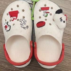 NWT CROCS Snoopy Peanuts Kids' Cream and Red Cartoon Clogs!